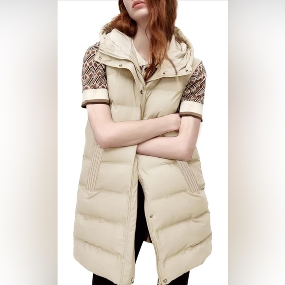 Jackets & Blazers - Long Puffer Vest Cotton Sleeveless Puffy Jacket with Removable Hood